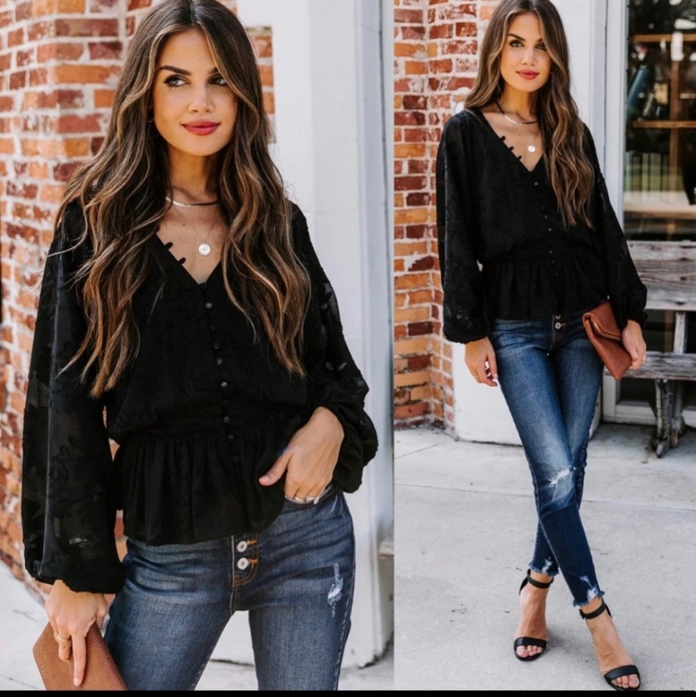 Aeom Black Floral Lurex Stripe Blouse